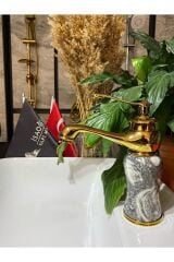 Altın Lavabo Bataryası Gold Banyo Musluk Mermer Design Altın Batarya