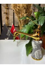 Altın Lavabo Bataryası Gold Banyo Musluk Mermer Design Altın Batarya