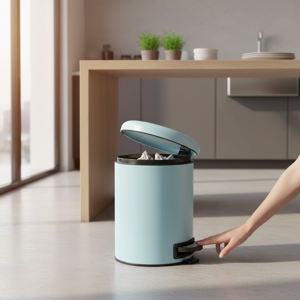 Mavi Çöp Kovası Pedallı Baby Blue Paslanmaz Metal Kova Yavaş Kapanır Kapak