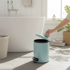 Mavi Çöp Kovası Pedallı Baby Blue Paslanmaz Metal Kova Yavaş Kapanır Kapak