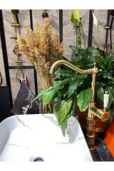 Mat Gold Çanak Lavabo Bataryası Eskitme Çanak Bataryası Antik Gold Rustik Lavabo Bataryası