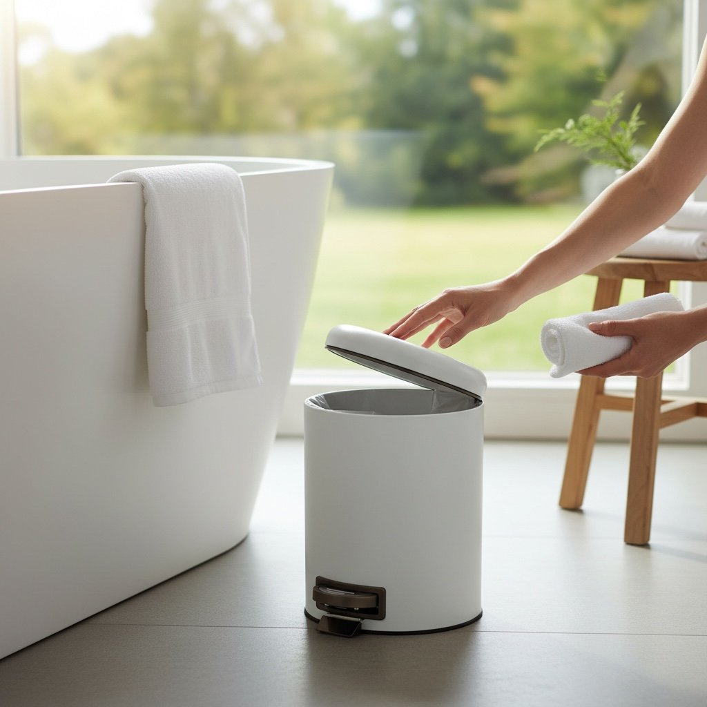 Beyaz Çöp Kovası Pedallı Yavaş Kapanan Kova Paslanmaz Çelik Mat Beyaz