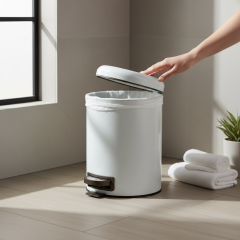 Beyaz Çöp Kovası Pedallı Yavaş Kapanan Kova Paslanmaz Çelik Mat Beyaz