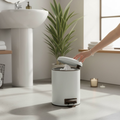 Beyaz Çöp Kovası Pedallı Yavaş Kapanan Kova Paslanmaz Çelik Mat Beyaz
