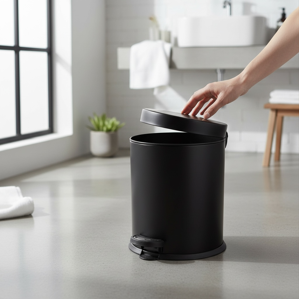 Mat Siyah Çöp Kovası Pedallı Paslanmaz Çelik Yavaş Kapanan Kova