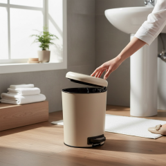 Bej Renk Çöp Kovası Paslanmaz Çelik Krem Bej Banyo Çöp Kovası Yavaş Kapanan Model