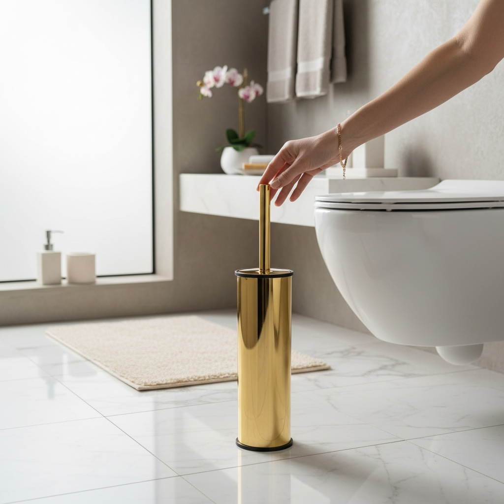 Klozet Fırçası Gold Tuvalet Fırçası Paslanmaz Çelik Antibakteriyel Altın Banyo Fırçası