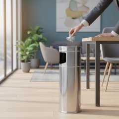 Ayaklı Küllük Paslanmaz Çelik Krom Renk Endüstriyel Küllük Dış Mekan