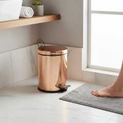 Bakır Pedallı Çöp Kovası Rose Bakır Paslanmaz Çelik Kova Bronz Banyo Çöp Kovası