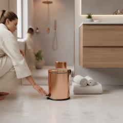 Bakır Pedallı Çöp Kovası Rose Bakır Paslanmaz Çelik Kova Bronz Banyo Çöp Kovası