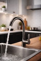 Füme Mutfak Bataryası Füme Gri Evye Armatür Pirinç Materyal 5 Yıl Garantili Özel Renk