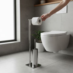 Gümüş Klozet Fırçası Seti Ayaklı Tasarım Tuvalet Kağıtlık ve Klozet Fırçası Pirinç Paslanmaz Malzeme