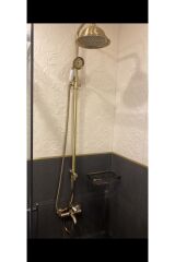 Antik Gold Duş Seti Ve Banyo Bataryası Tepe Yağmurlama Eskitme Duş Seti Mat Gold Duş Sistemi