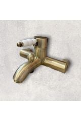 Antik Gold Duş Seti Ve Banyo Bataryası Tepe Yağmurlama Eskitme Duş Seti Mat Gold Duş Sistemi