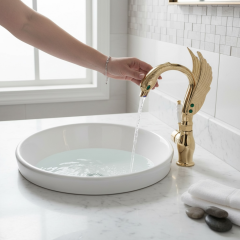 Gold Lavabo Bataryası Özel Tasarım El Yapımı Motifli Lavabo Armatür Pirinç Materyal