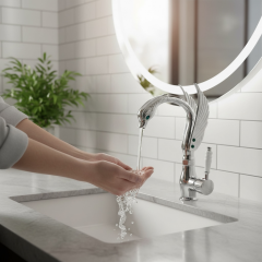 Gümüş Lavabo Bataryası Özel Tasarım El Yapımı Motifli Lavabo Armatür Pirinç Materyal Krom Renk