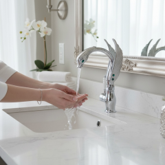 Gümüş Lavabo Bataryası Özel Tasarım El Yapımı Motifli Lavabo Armatür Pirinç Materyal Krom Renk