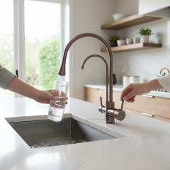 Mat Bakır Arıtmalı Mutfak Bataryası Bakır Eskitme Renk Arıtıcılı Evye Armatür Pirinç Malzeme