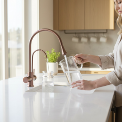 Mat Bakır Arıtmalı Mutfak Bataryası Bakır Eskitme Renk Arıtıcılı Evye Armatür Pirinç Malzeme