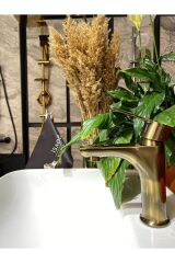 Antik Gold Royal Lavabo Bataryası Antik Eskitme Lavabo Musluğu Mat Altın Batarya Banyo Musluk