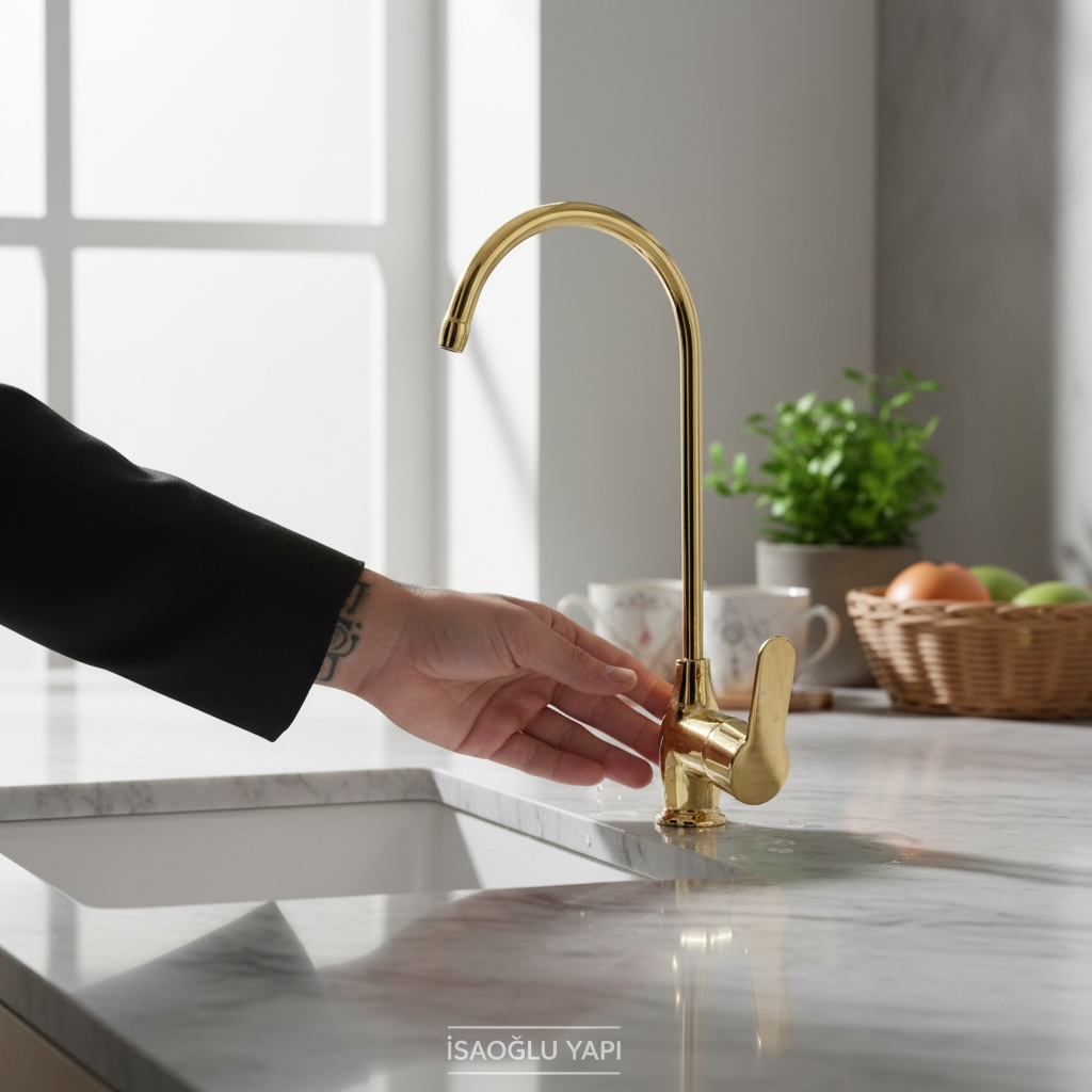 Gold Arıtma Musluğu Tekli Arıcı Bataryası Gold Renk Pirinç Malzeme Arıtma Armatürü