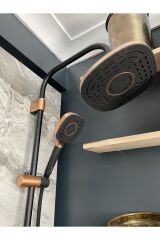 Rose Bakır Robot Duş Seti Yağmurlama Ve Banyo Bataryası Siyah Duş Başlığı Bakır Duş Sistemi