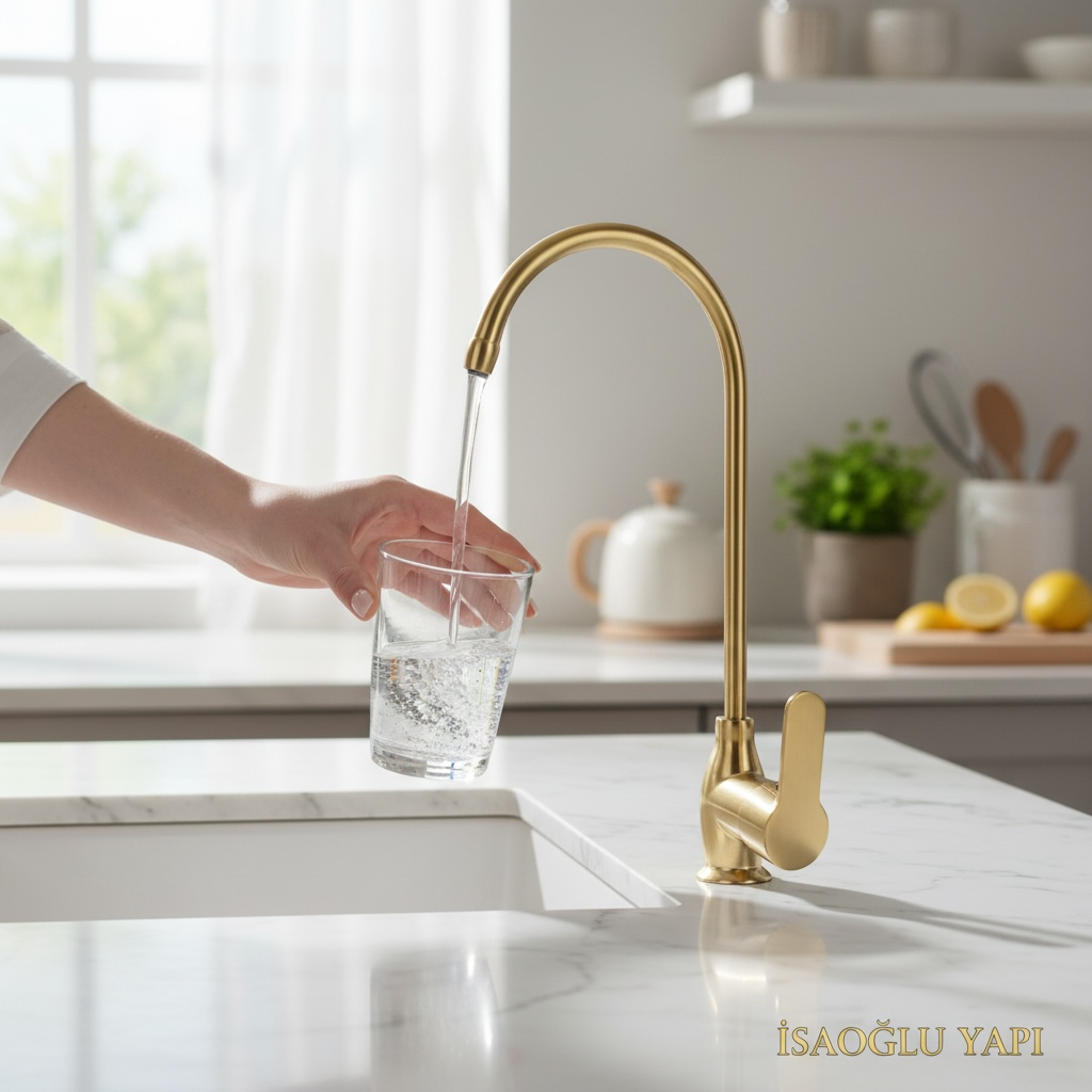 Arıtma Musluğu Mat Gold Arıtıcı Batarya Fırçalanmış Altın Tekli Arıtma Armatürü Pirinç Materyal