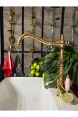 Altın 3 Yollu Mutfak Bataryası Gold Zen Design Arıtmalı Rustik Mutfak Bataryası Evye Musluğu