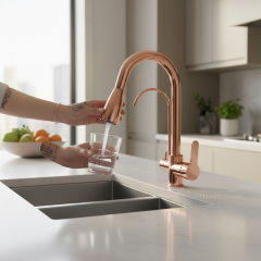 Bronz Arıtmalı Spiralli Mutfak Bataryası Bakır Uzayan Sistem Arıtıcılı Armatür Rose Bakır