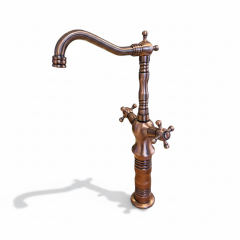 Bakır Çanak Bataryası Bronz Yüksek Lavabo Armatür Mat Bakır Çift Kollu Vintage Batarya Çanak Uyumlu