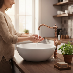 Mat Bronz Çanak Lavabo Bataryası Yüksek Model Çanak Uyumlu Armatür Rustik Tasarım Mat Bakır