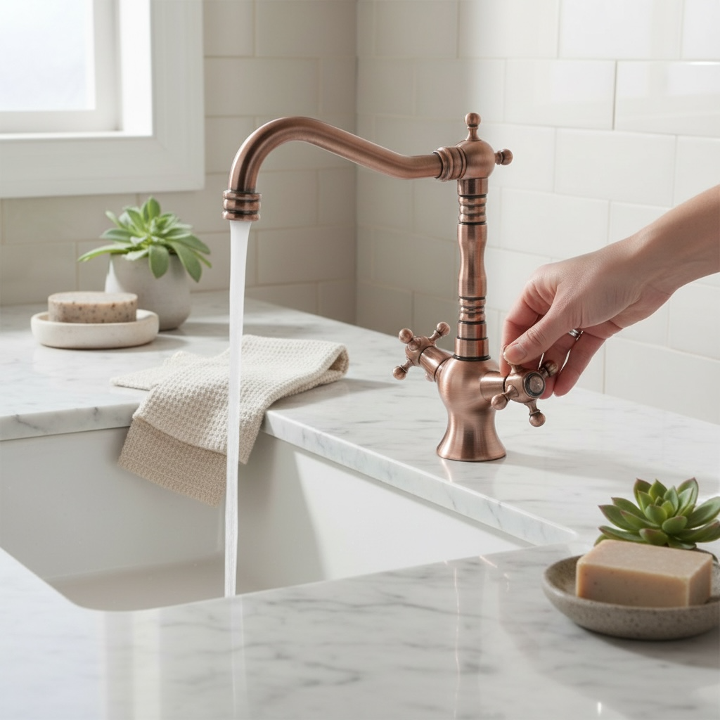 Bronz Rustik Batarya Mat Bakır Mutfak ve Banyo Uyumlu Armatür Pirinç Materyal Bakır Renk