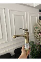 Antik Gold Vintage Banyo Lavabo Bataryası Mat Altın Lavabo Musluğu Altın Lavabo Bataryası