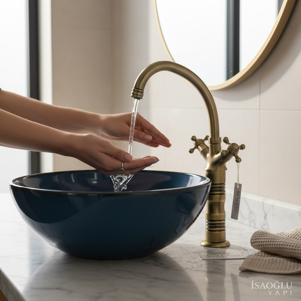 Antik Gold Çanak Bataryası Lavabo Armatürü Pirinç Malzeme Yüksek Model Klasik Tasarım Eskitme Musluk