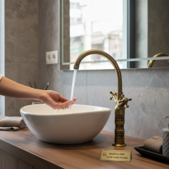 Antik Gold Çanak Bataryası Lavabo Armatürü Pirinç Malzeme Yüksek Model Klasik Tasarım Eskitme Musluk