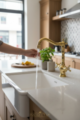 Eviye Bataryası Gold Klasik Tasarım Armatür Pirinç Materyal Rustik Mutfak Bataryası