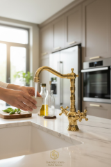 Eviye Bataryası Gold Klasik Tasarım Armatür Pirinç Materyal Rustik Mutfak Bataryası