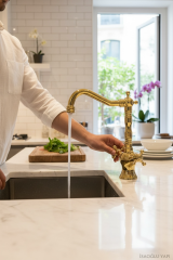 Eviye Bataryası Gold Klasik Tasarım Armatür Pirinç Materyal Rustik Mutfak Bataryası