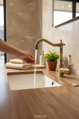 Eskitme Banyo Lavabo Bataryası Eskitme Pirinç Döner Borulu Yüksek Model Lavabo Armatürü