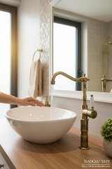 Eskitme Lavabo Bataryası Çanak Lavabo Uyumlu Yüksek Model Antik Eskitme Armatür Retro Tasarım