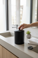 Siyah Retro Çöp Kovası Paslanmaz Çelik Materyal Mat Siyah Banyo Çöp Kovası