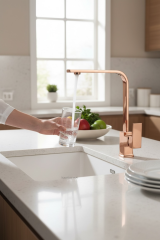 Bakır Mutfak Bataryası Kare Modern Tasarım Evye Armatürü Bakır Bronz Pirinç Malzeme