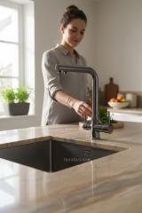 Antrasit Gri Mutfak Bataryası Arıtma Özellikli Antrasit Evye Armatürü Sıcak Soğuk ve Arıtmalı