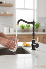 Füme Mutfak Bataryası Gold Füme Çift Renk Retro Mutfak Armatür Özel Tasarım Pirinç Malzeme