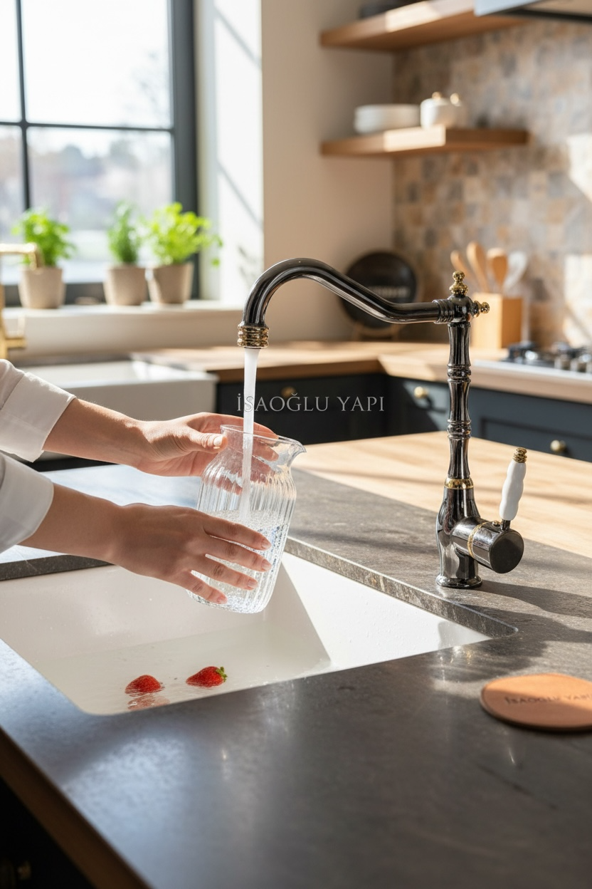 Füme Mutfak Bataryası Gold Füme Çift Renk Retro Mutfak Armatür Özel Tasarım Pirinç Malzeme