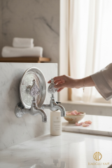 Kurna Musluğu Seti Retro Özel Tasarım Pirinç Hamam Tası Dahil Krom Renk Kurna Seti