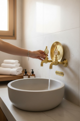 Gold Hamam Seti Retro Özel Tasarım Kurna Muslukları ve Hamam Tası Seti Pirinç Malzeme