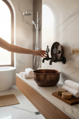 Eskitme Siyah Kurna Muslukları Retro Özel Tasarım Hamam Tası Dahil Kurna Seti Pirinç Malzeme