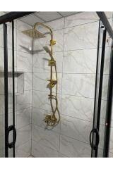 Parlak Gold Yağmurlama Duş Sistemi Ve Altın Banyo Bataryası Altın Robot Duş Seti Kare Model