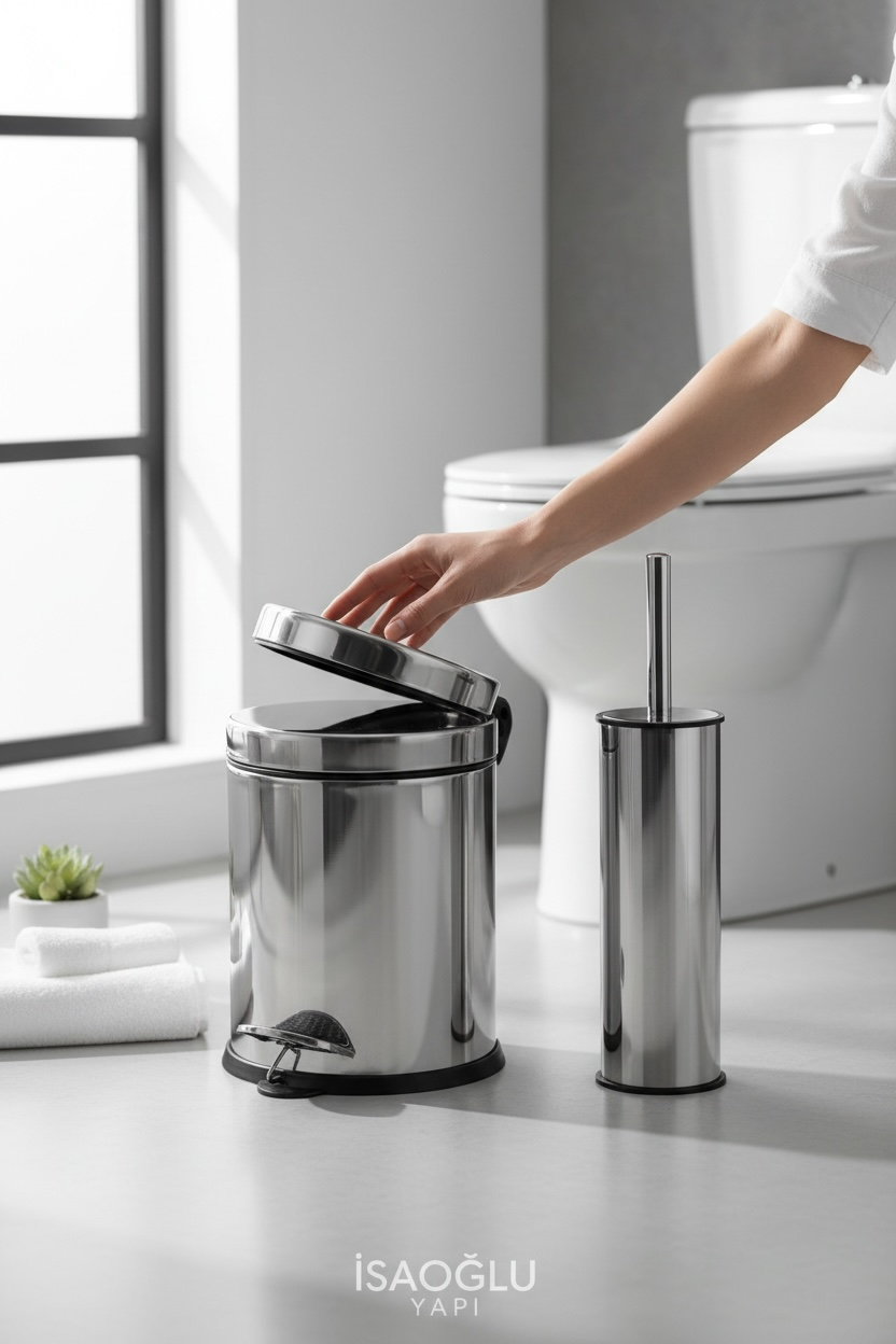 Banyo Çöp Kovası ve Fırçası Seti Paslanmaz Çelik Pedallı Kova ve Klozet Fırçası